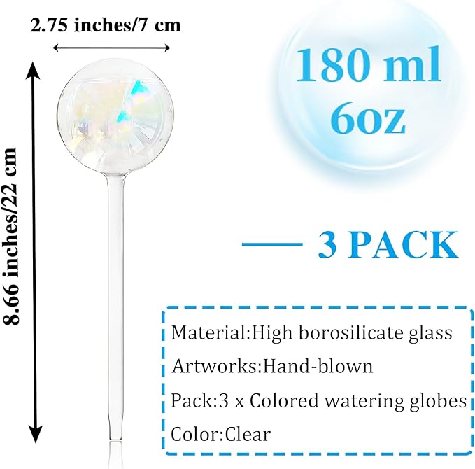 3 Pcs Plant Watering Globes,Self Watering Planter Insert Plant Accessories,Colorful Glass Plant Watering Devices for Indoor Plants