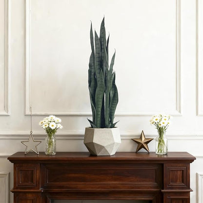 3FT-2PCS Artificial Snake Plant, 24 PVC Lifelike Leaves, 35in Faux Sansevieria for Indoor Home & Garden Decor, Potted Mother-in-Law's Tongue Plants, Green