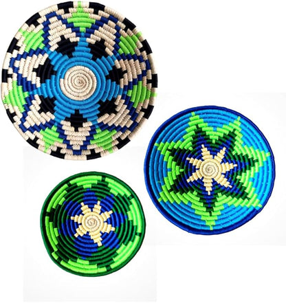 Bhumee Creations Rattan Trendy & Timeless: Sabai Grass Wall Basket - Handwoven Wall Art (Blue Green, Set of 3)