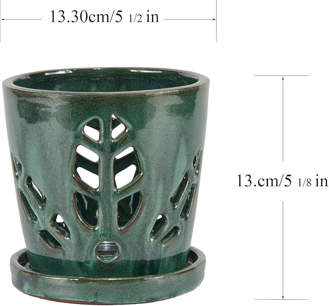 W&W Orchid Pot with Holes and Saucer for Repotting, Green Mix, 5.5 Inches