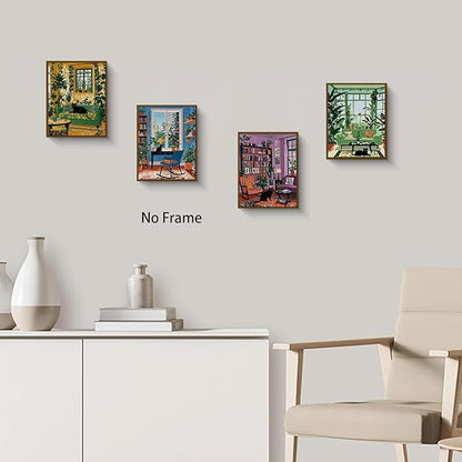 NIIORE Botanical Garden Living Room Wall Art, Black Cat and Plants Reading Room Home Decor, 4 Piece Canvas Prints 8 x 10 Inches Unframed