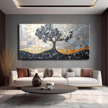 Tree Canvas Wall Art Abstract Tree of Life Canvas Artwork - Large Modern Nature Painting, Framed Prints for Living Room, Bedroom, Bathroom & Office Décor, Ready to Hang 32L x 16W