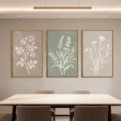Anyzal Neutral Botanical Wall Art Boho Plant Artwork Farmhouse Floral Painting for Living Room Bedroom Dining Room 16x24 Inch Set of 3