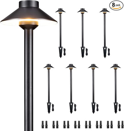 Gardenreet Brass Low Voltage Path Lights - 12V LED Landscaping Pathway Lamp IP65 Waterproof, Wired Walkway Lighting Outdoor, Mushroom-top Black for Lawn Backyard Garden G4 Bulb Not Included (8 Pack)