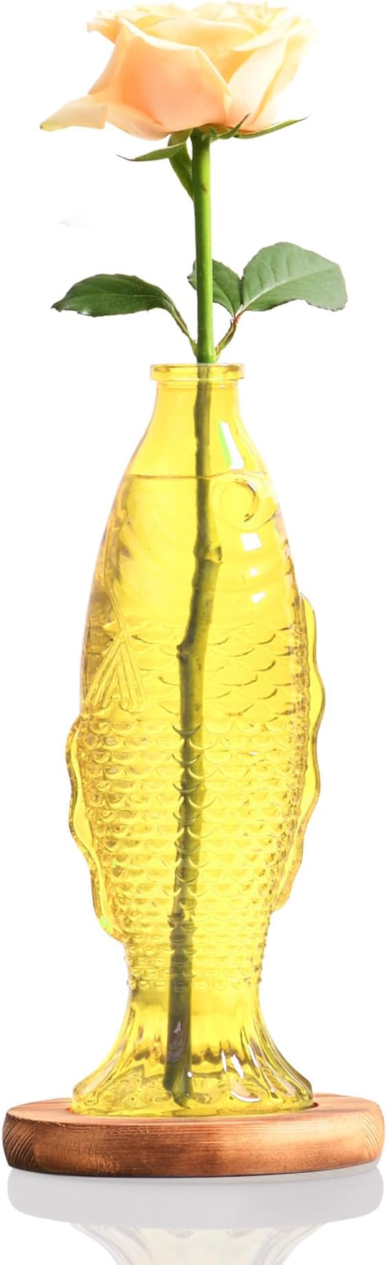 Nacome Fish Vase Propagation Stations: Glass Plant Terrarium with Wooden Stand for Home Office Desk Decor, Unique Gifts for Plant Lovers Women Mom (Yellow)