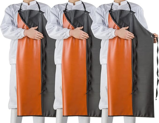 Chemical Resistant Vinyl Apron - Black Plus Size Unisex PVC Aprons for Dishwashing,Dog Grooming,Fish Cleaning,Lab Work(3 Pack)