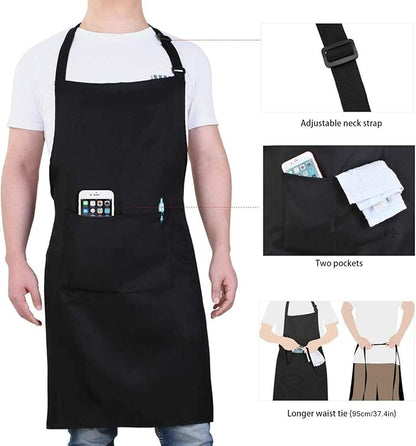 Will Well Chef Apron for Men and Women - 33" x 27" Large with 38" Waist Ties for a Comfy and Snug Fit, Durable and Lightweight, with 2 Spacious Pockets for Your Cooking Essentials - 6-Pack, Black