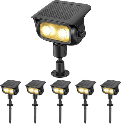 Solar Spot Lights Outdoor Waterproof IP67, Warm White Landscape Lighting with 2 Brightness Mode, Fast-Charge HPBC Panel, Spotlights for Yard, Garden, Pathway