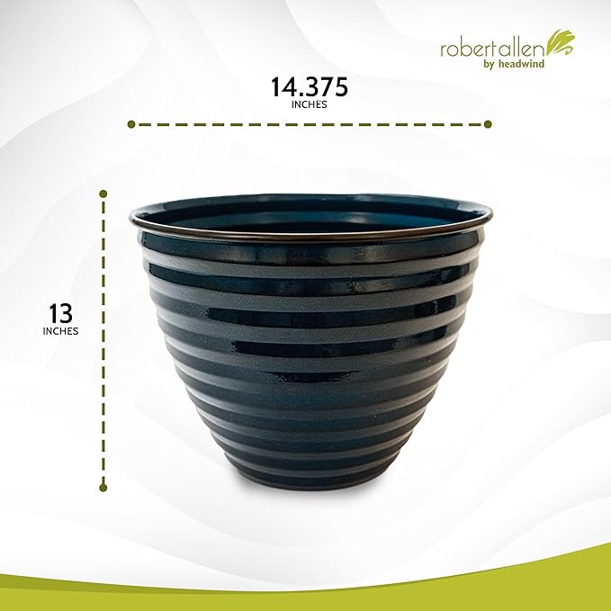 Headwind Avondale Collection Ironstone Decorative Planter - 14 Inch Midnight Sapphire Blue Finish, Lightweight, Durable, Rust-Resistant, Weatherproof, Indoor & Outdoor Use by Robert Allen