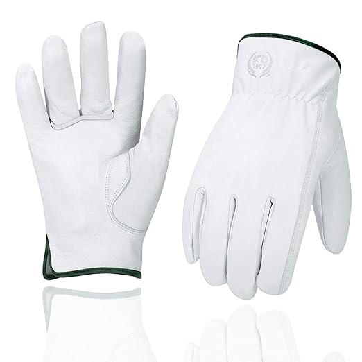 Leather Work Gloves, Gardening Gloves for Women and Men, Soft and Thin Goatskin Garden Gloves for Outdoor Yard Garden, S