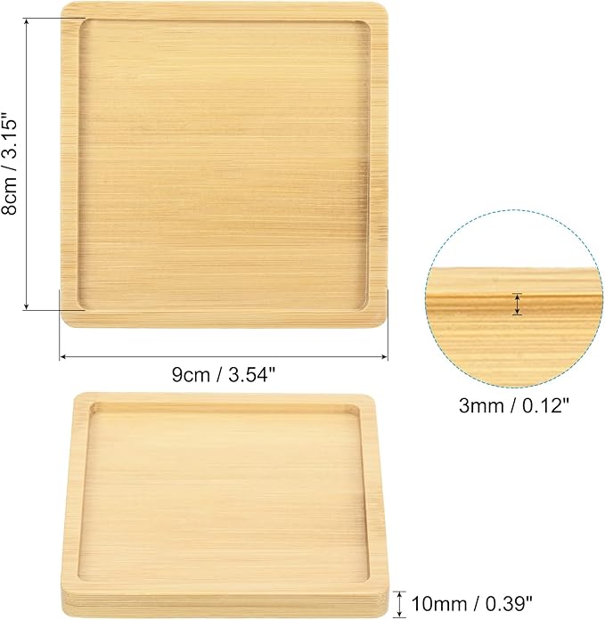 PATIKIL Plant Pot Saucer 3.5 Inch, 4 Pack Bamboo Square Flower Drip Tray for Home Indoor