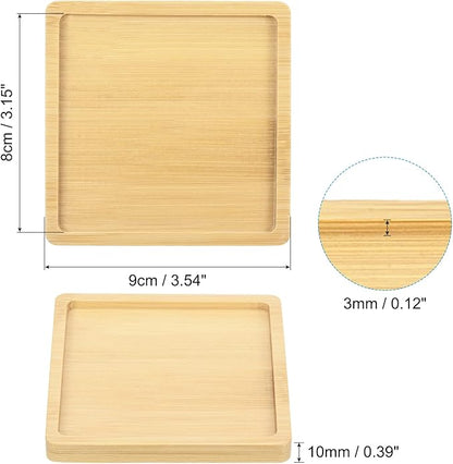 PATIKIL Plant Pot Saucer 3.5 Inch, 4 Pack Bamboo Square Flower Drip Tray for Home Indoor