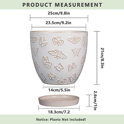 Ceramic Planter Pot 10 Inch- Large Plant Pot with Drainage Hole and Saucer Modern Round Flower Pot for Indoor Outdoor Plants White