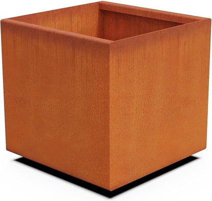 Plantercraft Corten Steel Planter 16" Cube Square Metal Garden Box Outdoor Heavy Duty | Made in USA | Fully Assembled | Commercial Residential | with Drain Holes