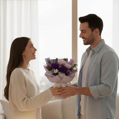Vaanshie Premium Preserved Flower Bouquet Ideal for Mother's Day Gifting (Waffle Purple)