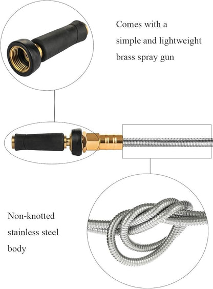 Expandable Metal Garden Hose 75 FT - 304 Stainless Steel Water Hose 75 FT - Heavy Duty non Kinking Flexible Garden Hose, no Bite