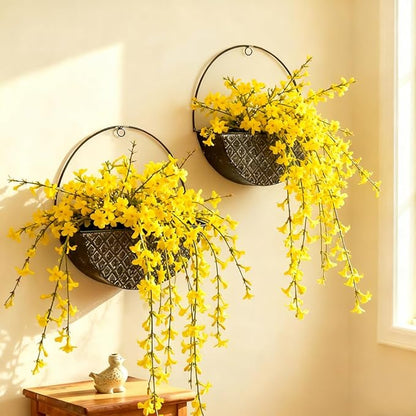 2-Piece Black Metal Planter Wall Hanging Baskets Decor Half-Moon Wall Mount Planter Set for Shabby Chic Farmhouse Outdoor Indoor Wall Decor