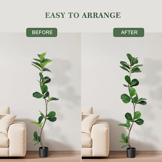 Artificial Fiddle Leaf Fig Tree, 5ft Faux Ficus Tree with Black Nursery Planter, Fake Plant for Home, Office, Living Room