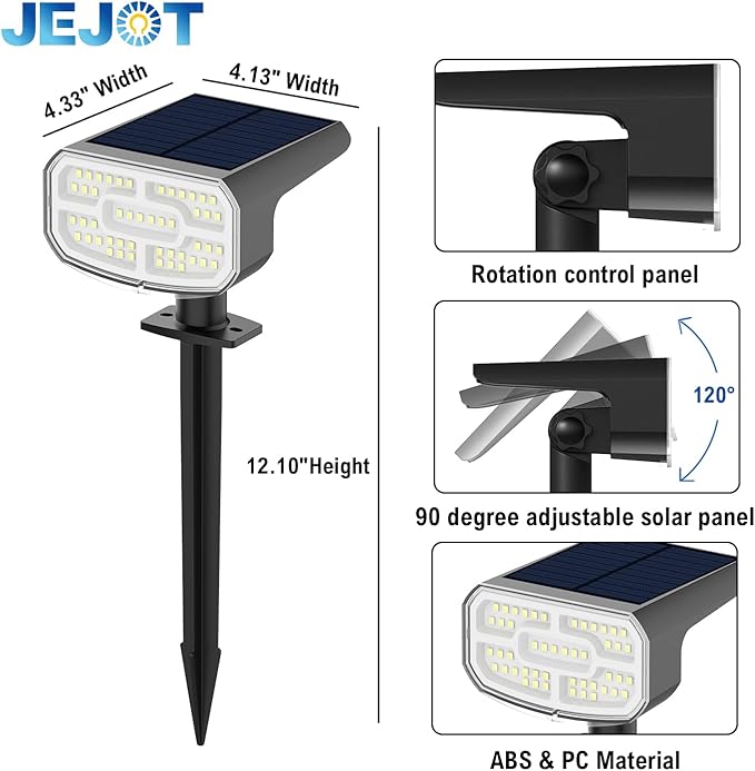 Solar Lights Outdoor Waterproof IP65, Super Bright LED, 6500K 2 Lighting Modes, Solar Powered Yard Garden Solar Spot Lights for Outside Landscape Auto On/Off -6500K,6 Pack