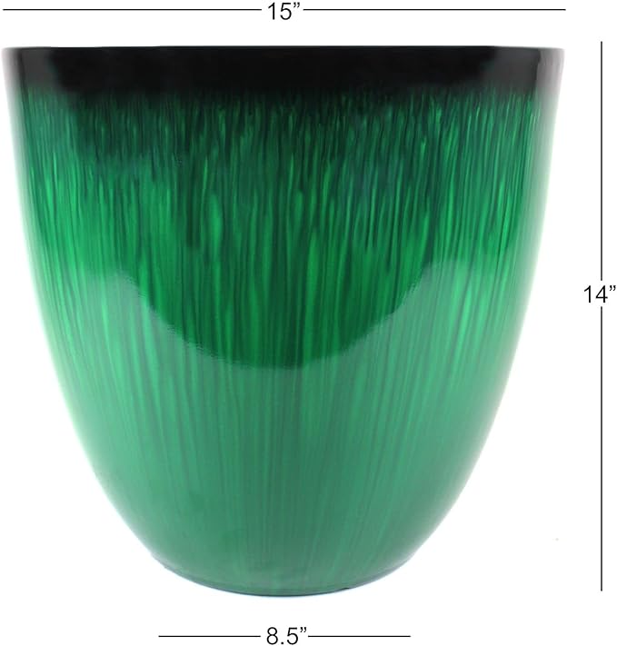 Gardener Select (EPR15-205) Large Egg Shaped Planter - Modern Indoor & Outdoor Decorative Flower Pot/Box (15 Inch, Green Flower)