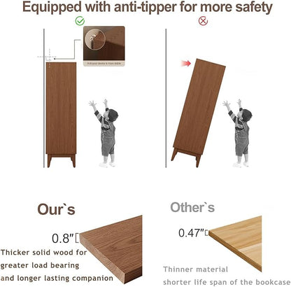 3 tier solid wood book case with corrugated tempered glass doors, dusty wooden bookshelf dark brown Flip-Up Glass Front Doors book cases/shelves for home office room with installation tool