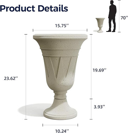 FONTOI 23" Tall Plastic Urn Planter (2-Pack) – Planters for Outdoor Plants with Drainage Holes & Trophy Design, Heavy-Duty Classic Indoor Large Flower Pots for Home Garden, Front Porch & Decor, White