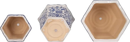 Home Decor Flower Pots and Planters – Intricate Pots with Floral Pattern for Indoor and Outdoor Plants - Vintage Plant Pots Great for Garden, Patio, or Room Decor Set of 3 – 9", 8", 7" Blue & White