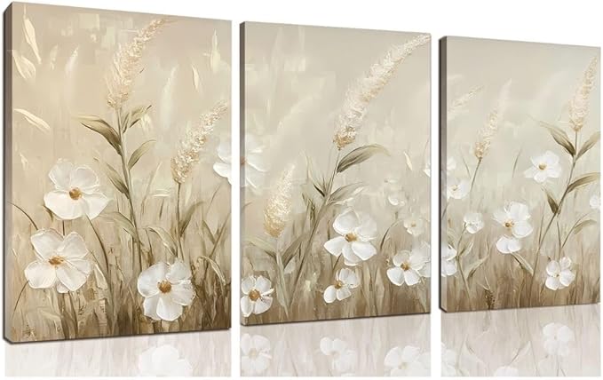 sawjug Wildflower Canvas Wall Art, Wildflower Wall Art, Neutral Pictures Wall Decor, Botanical Nature Artwork for Bedroom, Living Room (12" x 18" x 3 pcs)