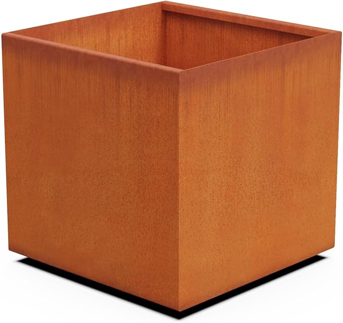 Plantercraft Corten Steel Planter 24" Cube Square Metal Garden Box Heavy Duty | Made in USA | Fully Assembled | Commercial Residential | Without Drain Holes