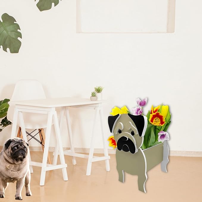 Pug Dog Planter Plant Pots,Cute Dog Flower Planter,Gifts for Pet Lovers,Unique Animal Plant Pots,Office,Indoor Outdoor Garden Decor(9.45 * 7.17 * 10.87in)