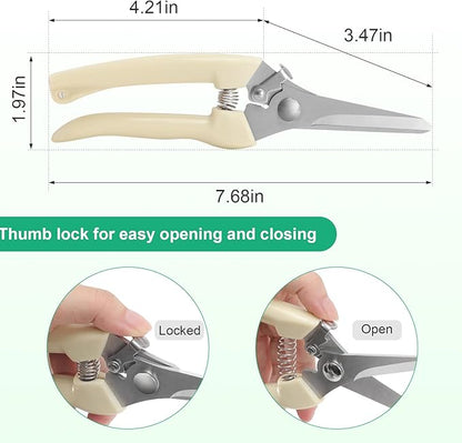 6PCS Premium garden shears, pruning scissors gardening tools, pruners for flower, bushes, rose and fruit tree, use for florist, yard and orchard the plant clippers, sharp steel anvil snips (white, 6)