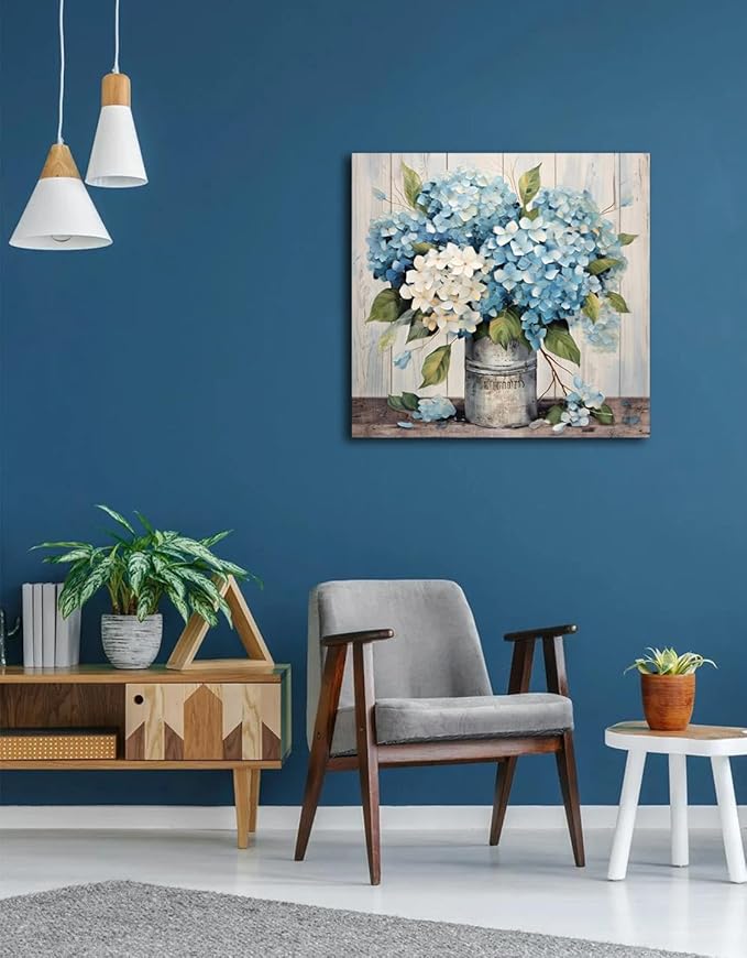 LAIART Blue Floral Wall Art Farmhouse Wall Decor Canvas Picture Print for Bathroom Bedroom Living Room Dining Room