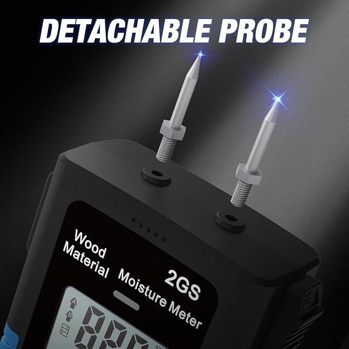Digital Wood Moisture Meter, HOLDPEAK Pin Type Water Leak Detector Handheld Humidity Tester with LED Indicators, Temperature Measurement, Data Record, Moisture Tester for Firewood, Flooring, Drywall