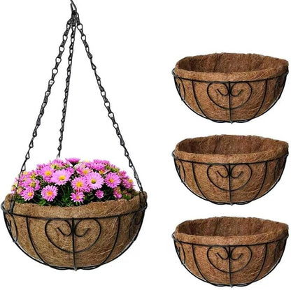 3-Pack Hanging & Wall-Mounted Plant Baskets with Natural Coconut Fiber Liner, Decorative Planters for Home Garden Patio Yard (3Pack HeartHanger, 10Inch)