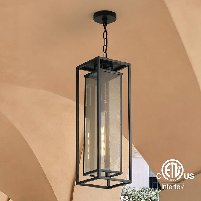 mirrea 24" Outdoor Pendant Lights for Front Porch Hanging Lamps for House Outside Lighting Fixture for Patio Exterior Chandelier for Entryway Ceiling Lanterns for Gazebo