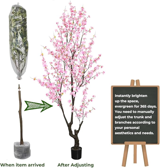 Faux Cherry Blossom Tree 8FT Aritifical Pink Flower Tree Indoor,Fake Cherry Blossom Tree for Home Decor Gift