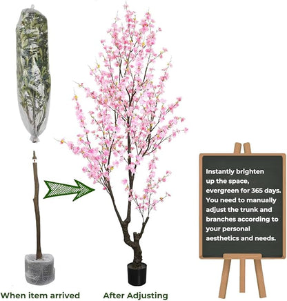 Faux Cherry Blossom Tree 8FT Aritifical Pink Flower Tree Indoor,Fake Cherry Blossom Tree for Home Decor Gift