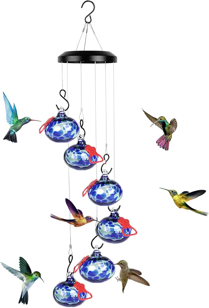 Charming Wind Chimes Hummingbird feeders for Outdoors Hanging ant and bee Proof,Never Leak,Perfect Hummingbird Gift for People(Deep Blue)