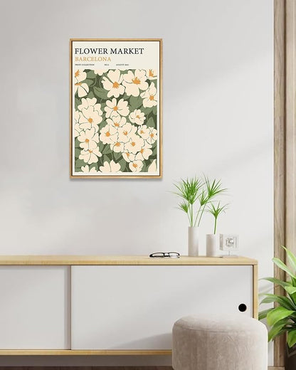 Zzuyi Framed Flower Market Wall Art,Green And White Fresh Art Print for Bathroom, Bed Room, Office Home Decoration Gift- 16"x 24"