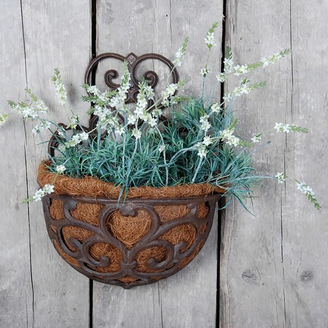 BestNest 2 Pack Esschert Design Victorian Half-Round Wall Planters | Ornate Cast Iron Scrollwork Wall Planters | Rustic Brown & Black Finish | Decorative Outdoor Planters for Flowers, Herbs & Greenery