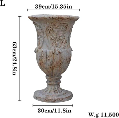 VISIBLE Vintage European Giant Garden Urn Planter, Decorative Cement and Fiber Flower Pot, Make Rust Finished, Wrap Foam Safely Delivered from Local Warehouse (Vintage, Large)