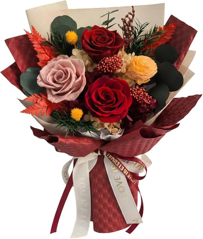 Vaanshie Premium Preserved Flower Bouquet Ideal for Mother's Day Gifting (Waffle Red)