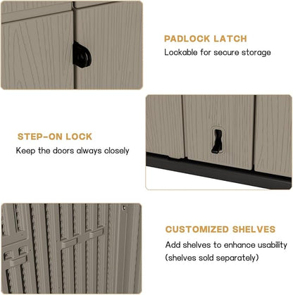 KINYING Outdoor Vertical Storage Shed,57 Cu.ft Outdoor Storage Cabinet Waterproof,Resin Sheds & Outdoor Storage Clearance for Garden,Patio,Backyard,Lockable (Brown)