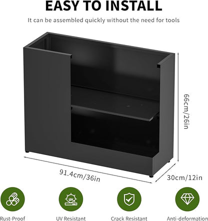 36" L x 12" W x 26" H Black Planter Box - Thickened Galvanized Steel with Weather-Resistant Coating, Heavy-Duty Raised Garden Bed for Outdoor Plants, Easy Assembly & Adjustable Feet
