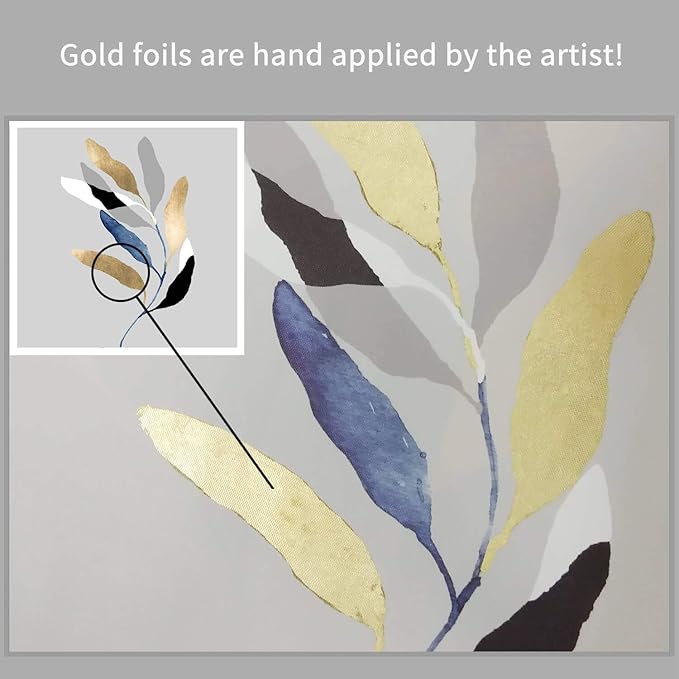 ARTISTIC PATH Leaf Artwork Nature Picture Painting: Branch with Golden Leaves, 4 Pieces Wall Decor Set (16" W x 16" H x 4 PCS,Multi-Sized)