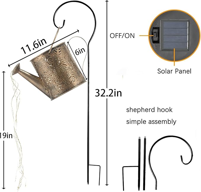 Outdoor Garden Decor Solar Lights, Large Waterproof Watering Can Landscape Lights Hanging Outside Decorations for Gardening Gift Yard Front Porch Lawn Driveway Patio Backyard Pathway