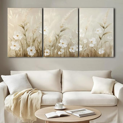 sawjug Wildflower Canvas Wall Art, Wildflower Wall Art, Neutral Pictures Wall Decor, Botanical Nature Artwork for Bedroom, Living Room (12" x 18" x 3 pcs)