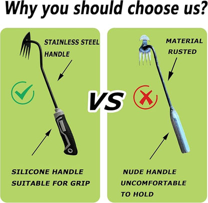 3 pcs Weed Puller Tool Garden Weed Pulling Tool, 2025 New Garden Weed Puller Tools Hand Weeder Tool with Rubber Handle, 4 Teethes Dual Purpose Manual Weeders Tool Weed Pulling Tool for Garden