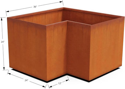 Plantercraft Large Rectangular Planters for Outdoor Plants - 36x24x24 Corten Steel Planter, Extra Large Outdoor Planter Box for Modern Garden & Patio Landscapes, Fully Assembled