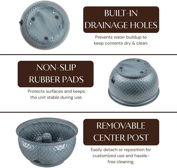 Monarch Abode Garden Hose Holder with Lid – Decorative Water Hose Holders for Outside, Diamond Embossed Metal Patina Pot with Drainage, 100ft Waterhose Holder for Outside, Garden Storage Caddy
